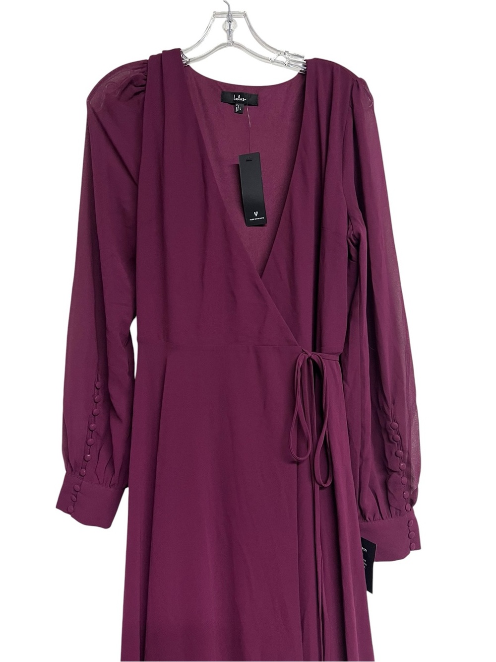 New Lulus My Whole Heart Plum Long Sleeve V-Neck Wrap Maxi Dress - Picture 3 of 6